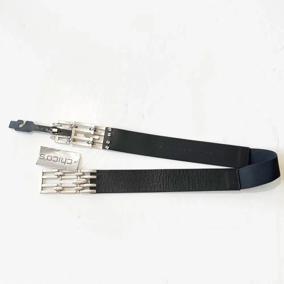 Chico’s Wide Belt French Hook Clasp Antiqued Nickel Buckle Black Size Medium NWT - Picture 6 of 8